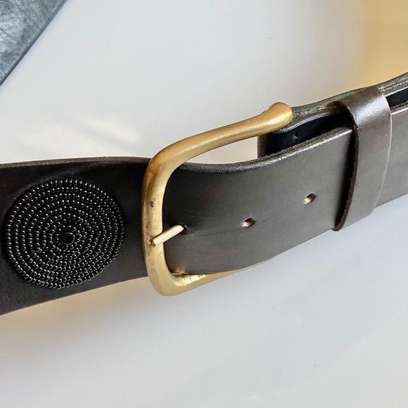 Black Beaded Leather Belt with Gold Buckle main image 6